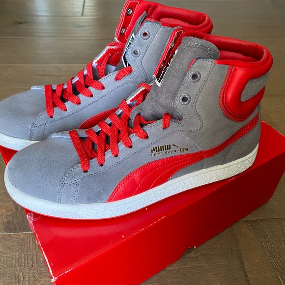 Rare Puma First Round High Tops Steel Grey and Red Mens 8.5 - Picture 2 of 3